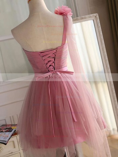 Princess One Shoulder Tulle Short/Mini Sashes / Ribbons Fashion Bridesmaid Dresses #JCD010020102533
