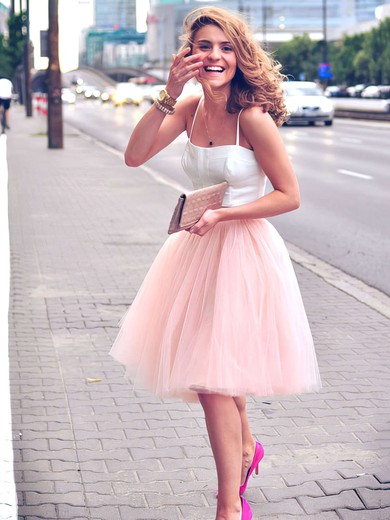 Two Piece A-line Sweetheart Tulle Knee-length Ruffles Trendy Bridesmaid Dresses #JCD010020102755