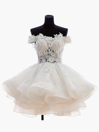 Princess Off-the-shoulder Organza Tulle Short/Mini Appliques Lace Cute Bridesmaid Dresses #JCD010020102801