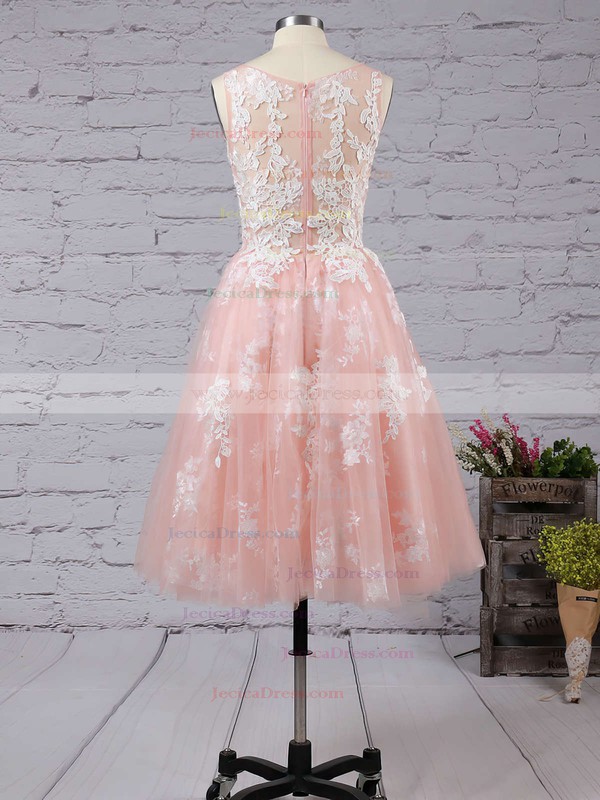 Ball Gown Scoop Neck Tulle Tea-length Appliques Lace Boutique Bridesmaid Dresses #JCD010020103045