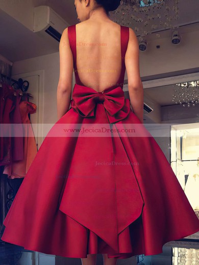 Ball Gown Square Neckline Satin Tea-length Bow Backless Simple Bridesmaid Dresses #JCD010020103061