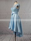 A-line Scoop Neck Satin Tulle Asymmetrical Appliques Lace Cap Straps High Low Original Bridesmaid Dresses #JCD010020103433