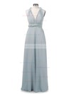 A-line V-neck Chiffon with Ruffles Floor-length Backless Informal Bridesmaid Dresses #JCD010020103579