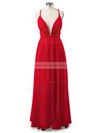 Sheath/Column V-neck Chiffon Floor-length Split Front Backless Hot Bridesmaid Dresses #JCD010020103583