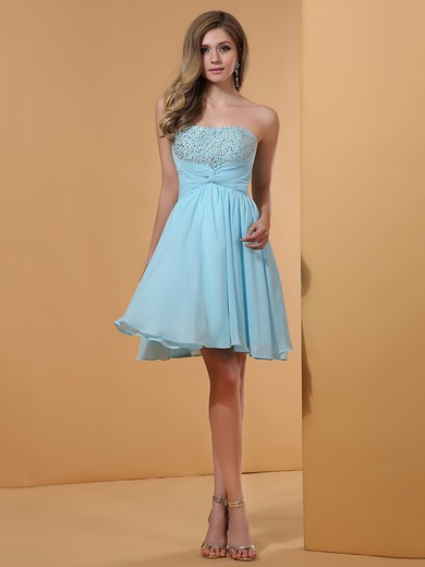 Junior Light Sky Blue Chiffon Strapless Sequins Short/Mini Prom Dresses #JCD02051659
