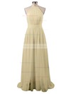 Summer A-line Halter Chiffon Floor-length Split Front Backless Bridesmaid Dresses #JCD010020103638