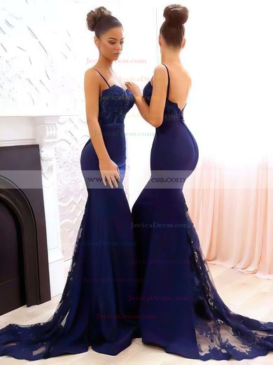 Trumpet/Mermaid Sweetheart Tulle Silk-like Satin Sweep Train Appliques Lace Bridesmaid Dresses #JCD010020105493