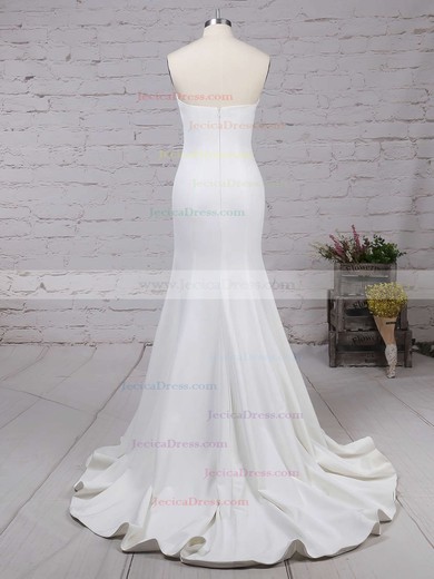 Trumpet/Mermaid Strapless Silk-like Satin Sweep Train Ruffles Bridesmaid Dresses #JCD01002016264