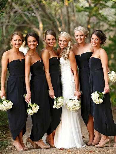 Chiffon A-line Strapless Asymmetrical Split Front Bridesmaid Dresses #JCD01013752