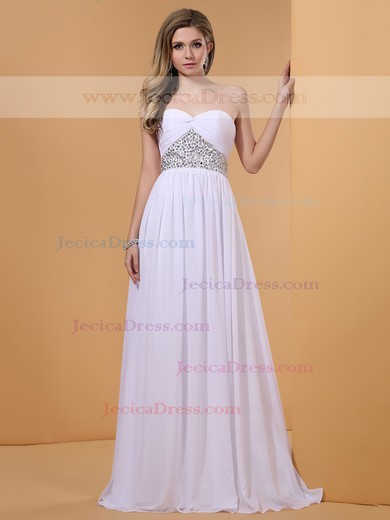 Popular Floor-length Crystal Detailing White Chiffon Sweetheart Prom Dress #JCD02014352