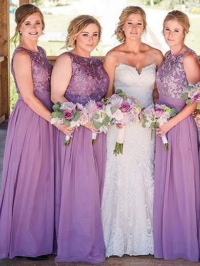 Lace Chiffon A-line Scoop Neck Floor-length Bridesmaid Dresses #JCD01013734
