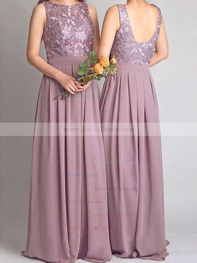 Lace Chiffon A-line Scoop Neck Floor-length Bridesmaid Dresses #JCD01013734
