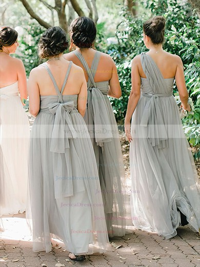 Tulle A-line One Shoulder Floor-length Ruffles Bridesmaid Dresses #JCD01013735