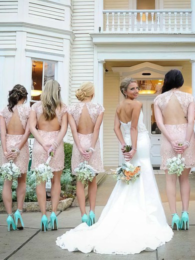 Lace Sheath/Column Scoop Neck Short/Mini Bridesmaid Dresses #JCD01013740