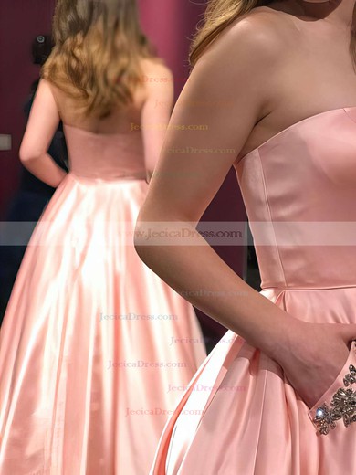 Floor-length Strapless Princess Beading Satin Prom Dresses #JCD020105052