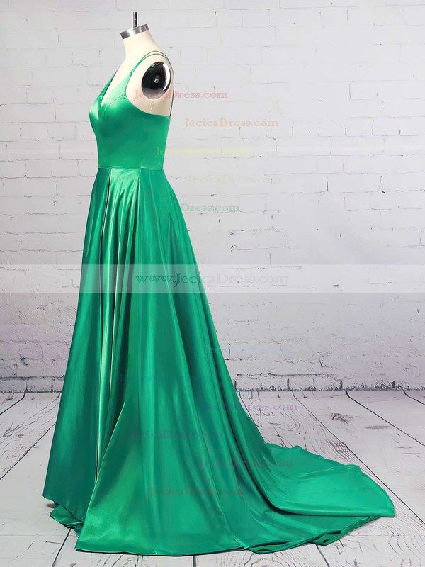 Silk-like Satin A-line V-neck Sweep Train Split Front Prom Dresses #JCD020106381