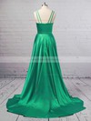Silk-like Satin A-line V-neck Sweep Train Split Front Prom Dresses #JCD020106381