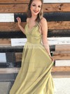 Satin A-line V-neck Floor-length Prom Dresses #JCD020106385