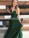Satin A-line V-neck Floor-length Prom Dresses #JCD020106385