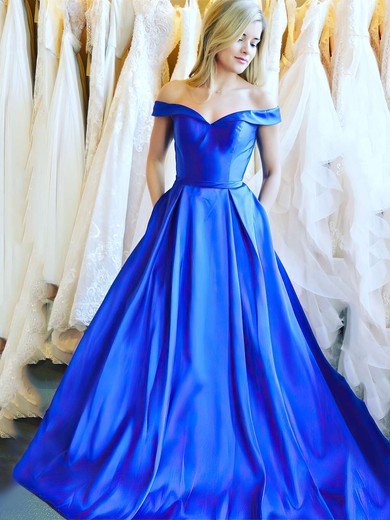Satin Ball Gown Off-the-shoulder Floor-length Sashes / Ribbons Prom Dresses #JCD020106386