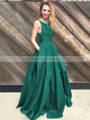 Satin Princess Scoop Neck Floor-length Pockets Prom Dresses #JCD020106390
