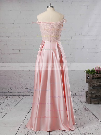 Lace Satin A-line Off-the-shoulder Floor-length Prom Dresses #JCD020105042