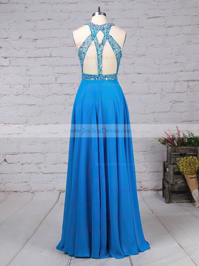 Chiffon Tulle A-line Scoop Neck Sweep Train Beading Prom Dresses #JCD020105056