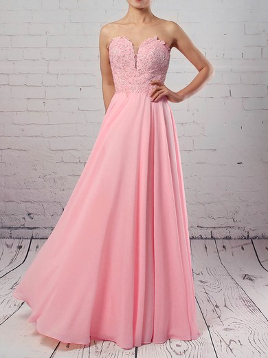 Chiffon Tulle A-line Sweetheart Floor-length Appliques Lace Prom Dresses #JCD020105072