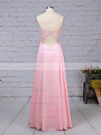 Chiffon Tulle A-line Sweetheart Floor-length Appliques Lace Prom Dresses #JCD020105072