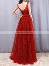 Tulle A-line V-neck Floor-length Appliques Lace Prom Dresses #JCD020105082