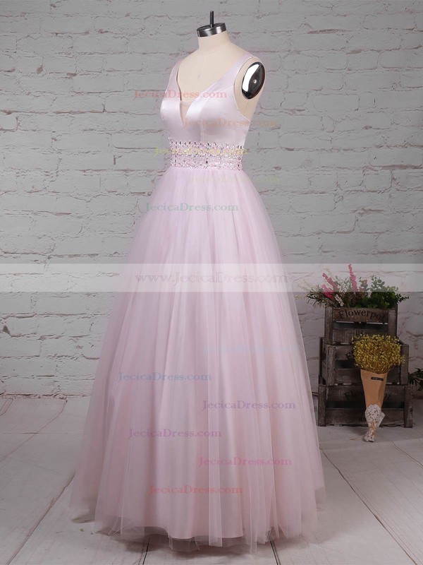 Tulle Ball Gown V-neck Floor-length Beading Prom Dresses #JCD020105114