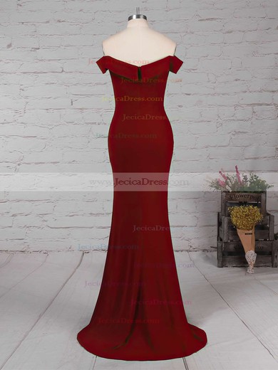 Silk-like Satin Sheath/Column Off-the-shoulder Floor-length Split Front Prom Dresses #JCD020105840