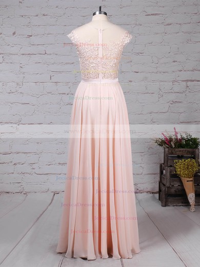 Chiffon Tulle A-line Scoop Neck Floor-length Appliques Lace Prom Dresses #JCD020105858