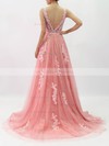 Lace Tulle Princess Scoop Neck Sweep Train Beading Prom Dresses #JCD020105890