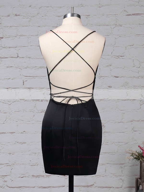 Silk-like Satin Sheath/Column Square Neckline Short/Mini Draped Prom Dresses #JCD020105905
