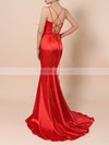 Satin Trumpet/Mermaid V-neck Sweep Train Split Front Prom Dresses #JCD020106413