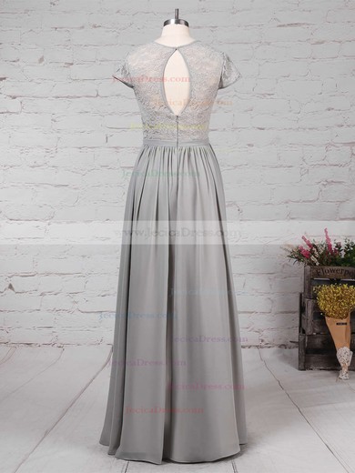 A-line Scoop Neck Lace Chiffon Floor-length Sashes / Ribbons Bridesmaid Dresses #JCD01013469