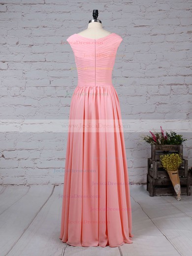 A-line V-neck Chiffon Floor-length Ruffles Bridesmaid Dresses #JCD01013494