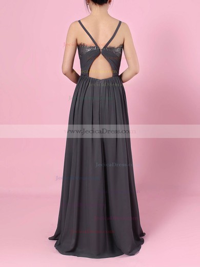 A-line V-neck Chiffon Floor-length Lace Bridesmaid Dresses #JCD01013509