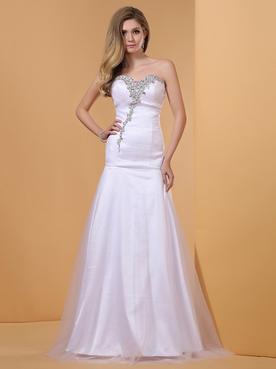 Perfect White Satin Tulle Crystal Detailing Lace-up Sheath/Column Prom Dress #JCD02014355