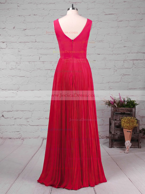 A-line V-neck Chiffon Floor-length Split Front Bridesmaid Dresses #JCD01013579