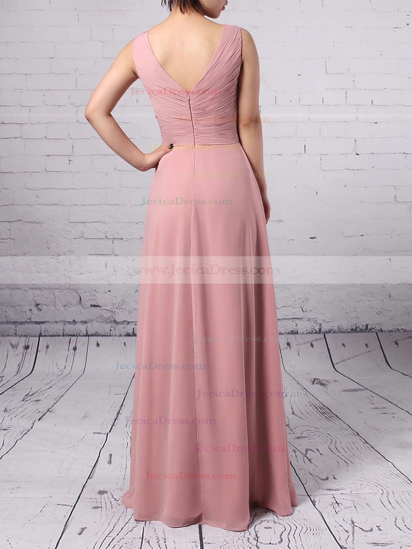 Empire V-neck Chiffon Floor-length Ruffles Bridesmaid Dresses #JCD01013481