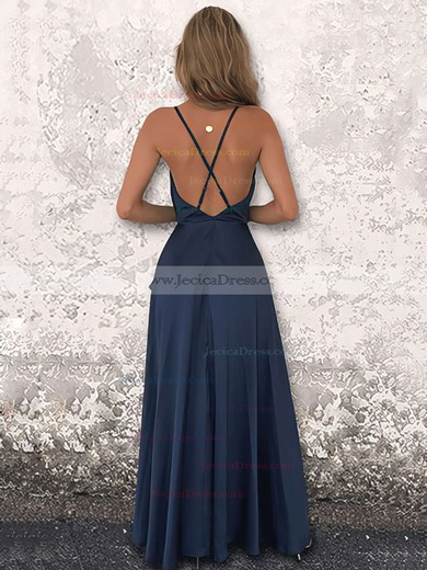 Silk-like Satin A-line Cowl Neck Floor-length Split Front Prom Dresses #JCD020106441