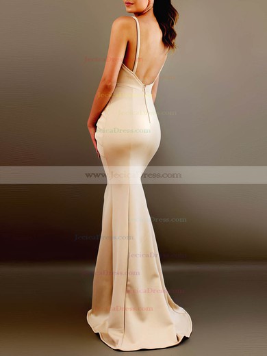 Satin Trumpet/Mermaid V-neck Floor-length Ruffles Prom Dresses #JCD020106453