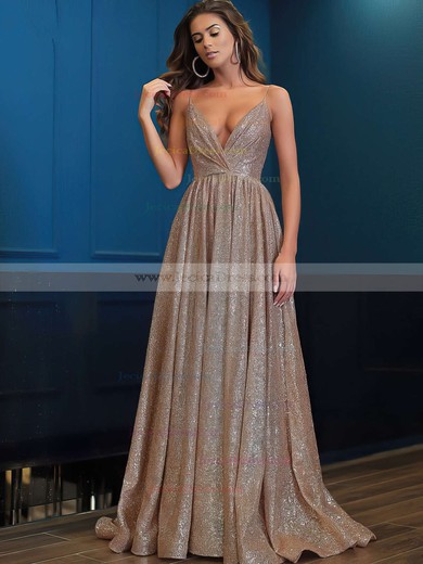 Shimmer Crepe Princess V-neck Floor-length Prom Dresses #JCD020106501