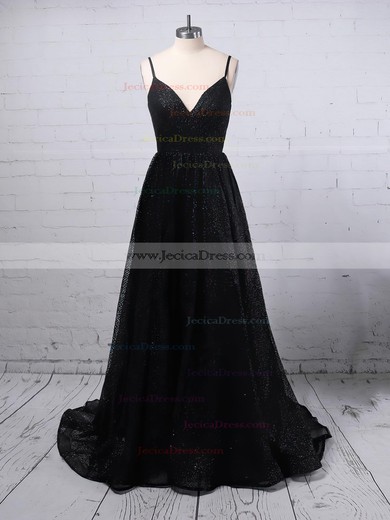 Glitter Ball Gown V-neck Sweep Train Pockets Prom Dresses #JCD020106505