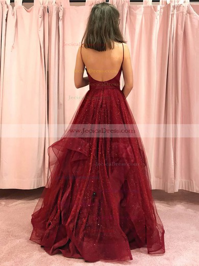 Glitter Princess V-neck Floor-length Cascading Ruffles Prom Dresses #JCD020106511