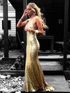 Sequined Trumpet/Mermaid V-neck Floor-length Appliques Lace Prom Dresses #JCD020106539