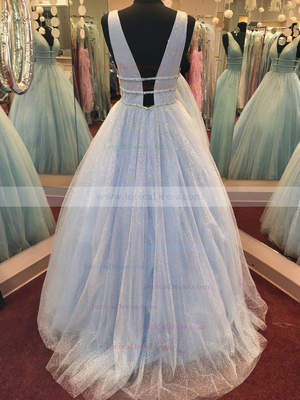 Glitter Princess V-neck Floor-length Beading Prom Dresses #JCD020106542