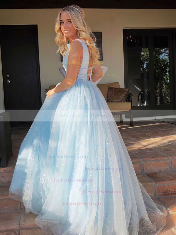 Glitter Princess V-neck Floor-length Beading Prom Dresses #JCD020106542